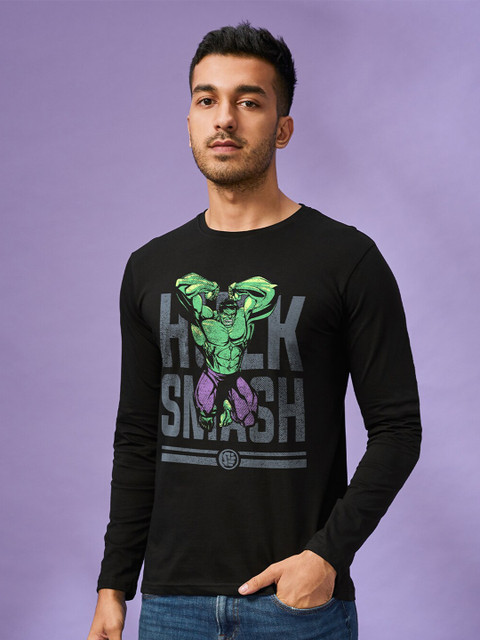 

The Souled Store Men Black & Green Printed Cotton T-shirt
