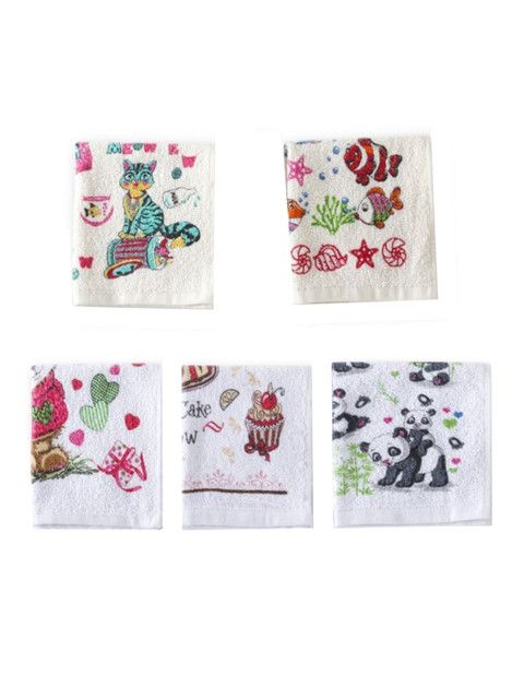 

Enfance Kids Set Of 5 Printed Cotton 300 GSM Towels, Off white