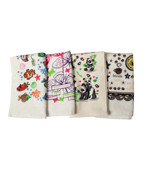 

Enfance Kids Off-White Pack of 4 Cotton Flower Print Hand & Face Towel Set