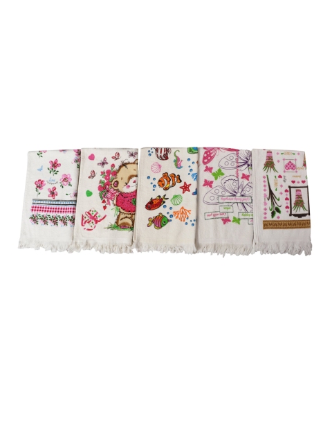 

Enfance Kids Off-White Pack of 5 Cotton Flower Print Hand Towel Set