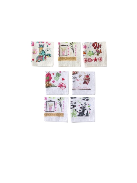 

Enfance Kids Pack of 7 Beige 300 GSM Printed Cotton Face Towels, Off white