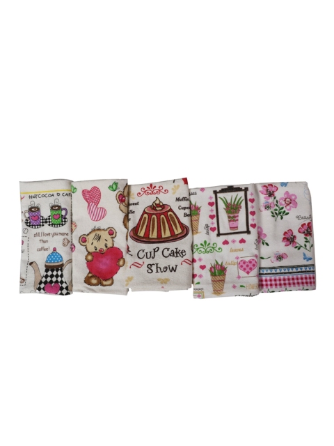 

Enfance Kids Off-White Pack of 5 Cotton Flower Print Hand & Face Towel Set
