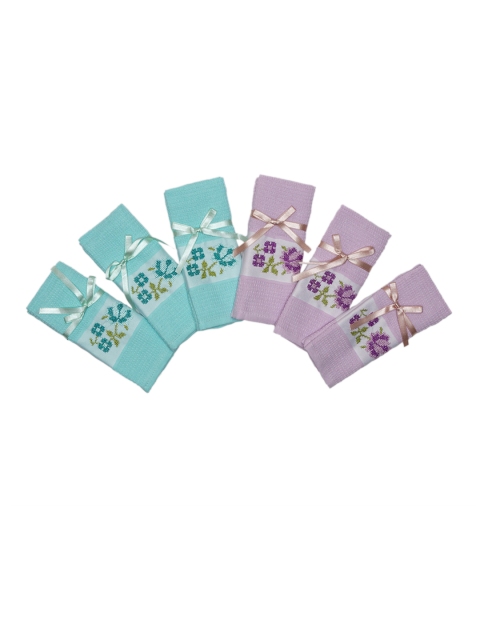 

Enfance Set of 6 Blue & Purple Cotton Floral Embroidered Towel Set