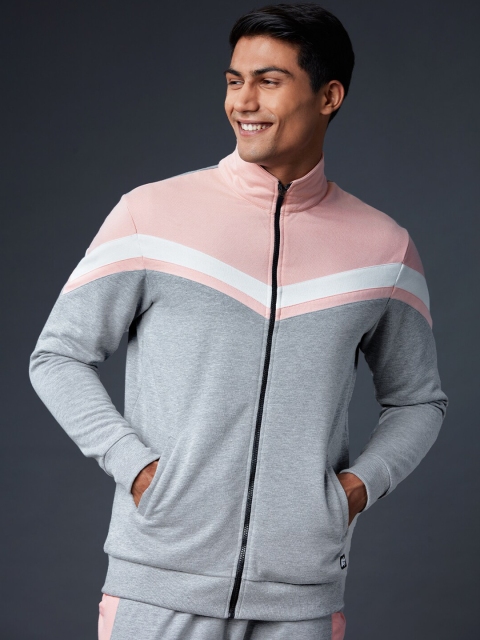 

The Souled Store Men Grey & Pink Colourblocked Cotton Tracksuits