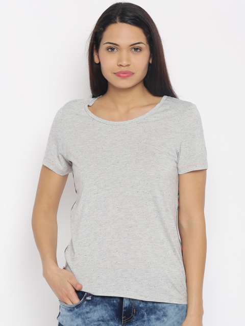 

Vero Moda Women Grey Melange Solid Round Neck T-shirt