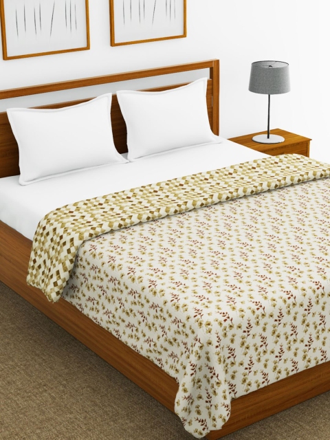 

BIANCA Off White & Brown Floral AC Room 150 GSM Double Bed Dohar