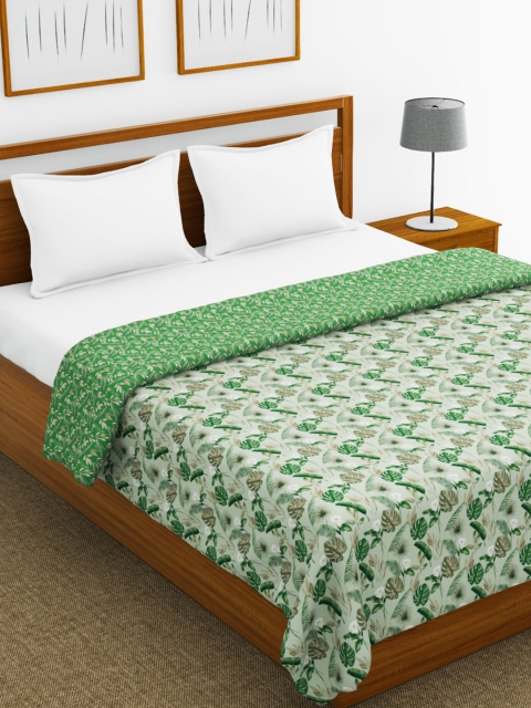 

BIANCA Green Floral AC Room 150 GSM Pure Cotton Double Bed Dohar