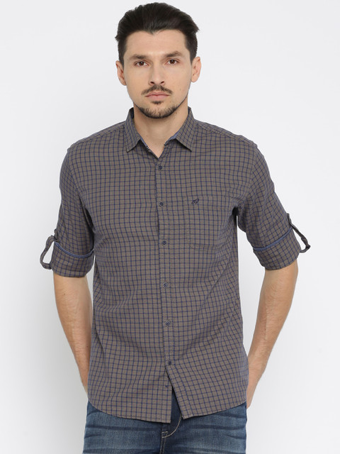 

Nature Casuals Men Brown & Navy Blue Checked Slim Fit Casual Shirt