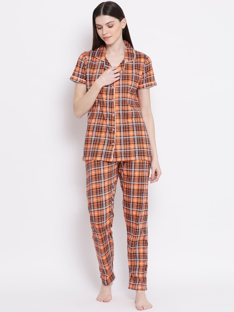 

Kanvin Women Orange & White Checked Night suit