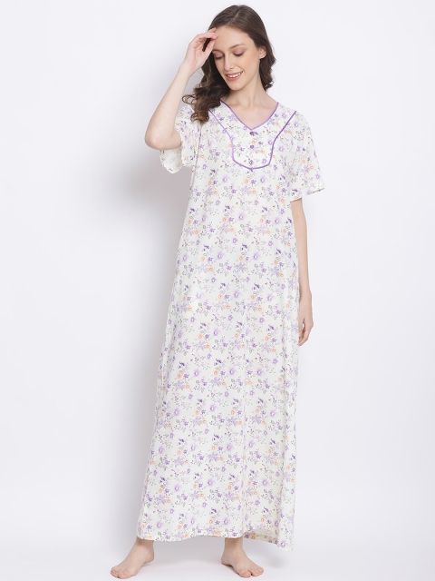 

Kanvin Women Off White Floral Printed Maxi Nightdress