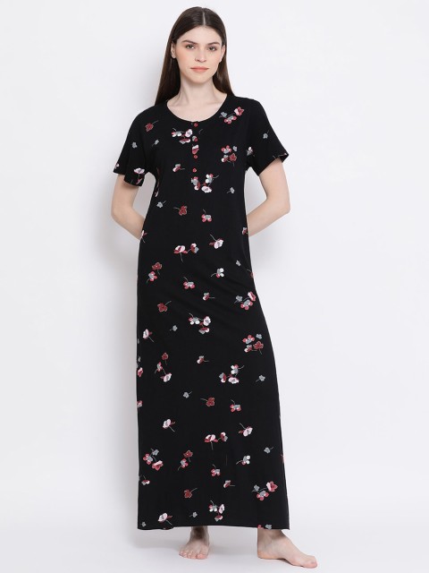

Kanvin Black Printed Pure Cotton Maxi Nightdress