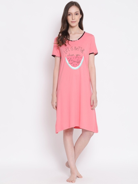 

Kanvin Pink Printed Pure Cotton Nightdress