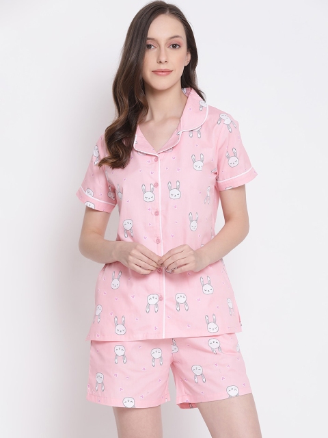 

Kanvin Women Pink & White Printed Pure Cotton Night suit