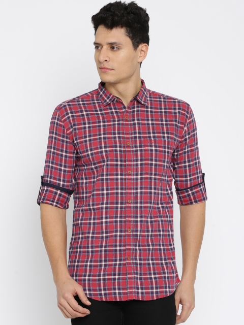 

Nature Casuals Men Red & Navy Slim Fit Checked Casual Shirt