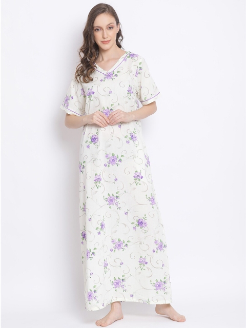 

Kanvin Off White Printed Maxi Nightdress