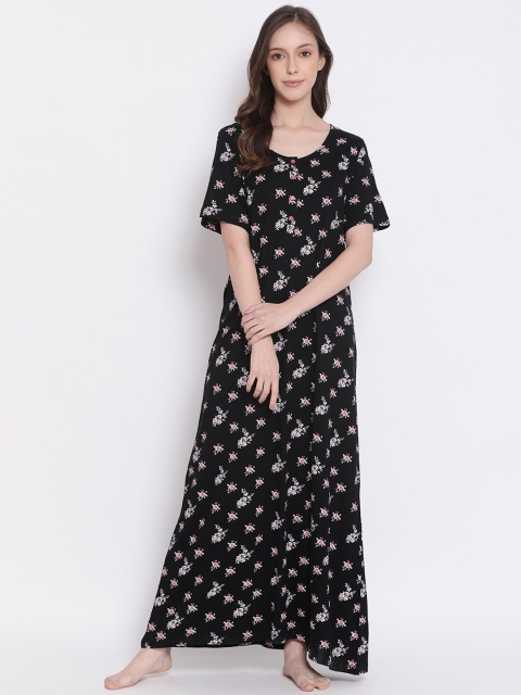 

Kanvin Black & White Floral Printed Pure Cotton Maxi Nightdress