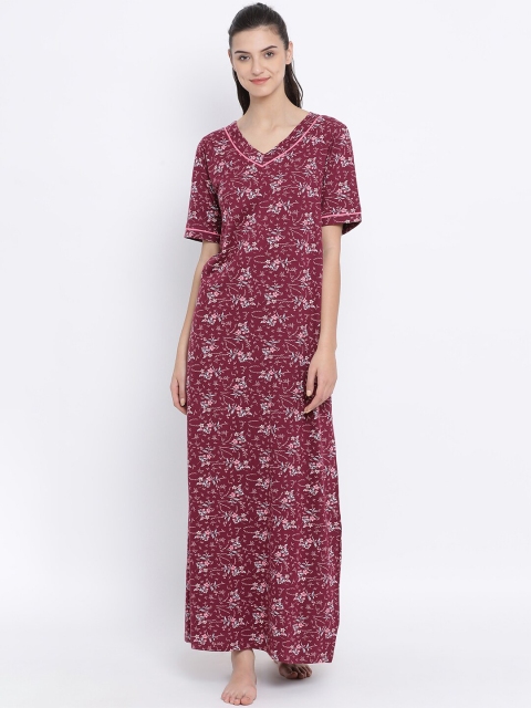 

Kanvin Maroon Printed Maxi Nightdress