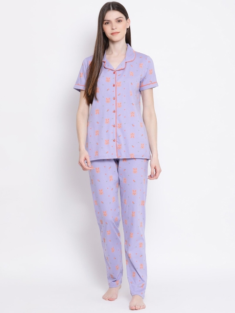 

Kanvin Women Purple Printed Night suit