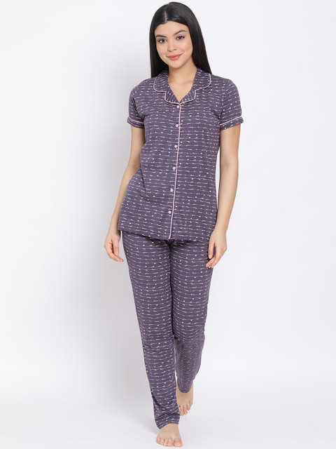 

Kanvin Women Grey & Pink Cotton Printed Night suit