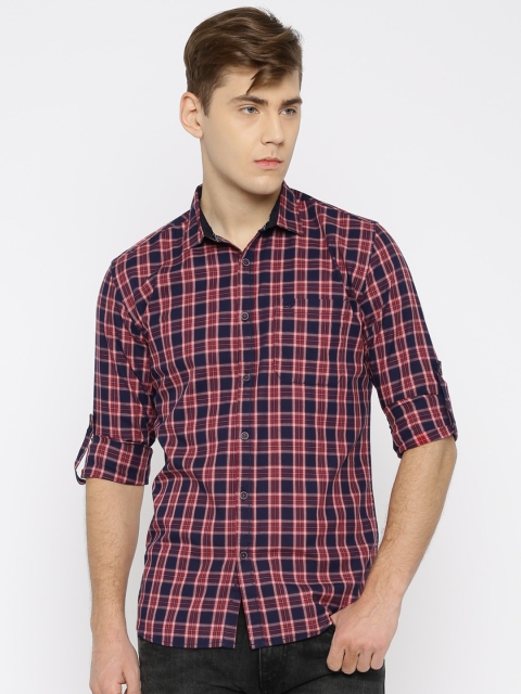 

Nature Casuals Men Navy Slim Fit Checked Casual Shirt, Navy blue