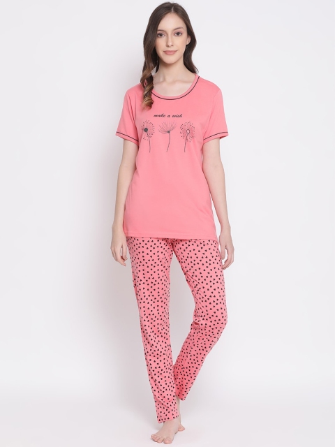 

Kanvin Women Pink & Black Pure Cotton Printed Short Sleeves Night suit