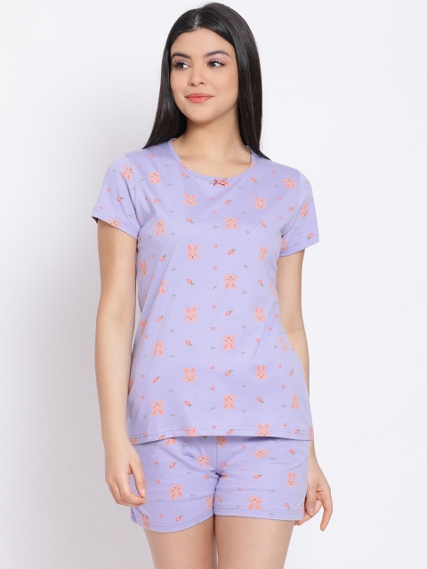 

Kanvin Women Violet & Pink Printed Cotton Night suit