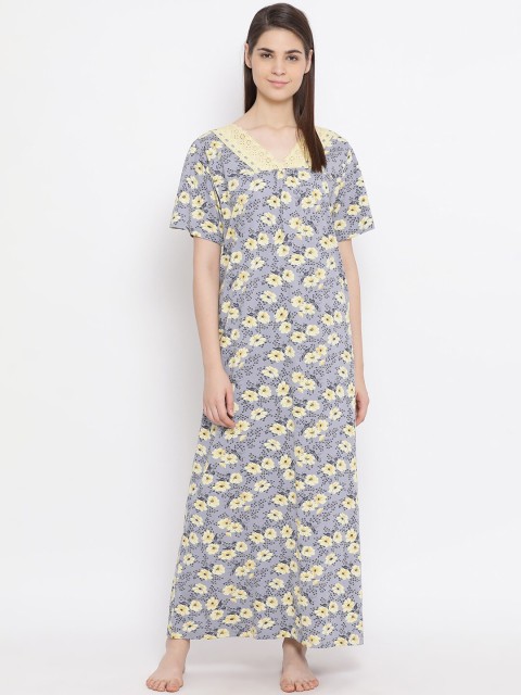 

Kanvin Grey Printed Pure Cotton Maxi Nightdress