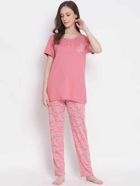 

Kanvin Women Pink & White Pure Cotton Printed Short Sleeves Night suit