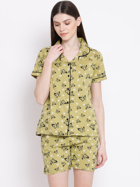 

Kanvin Women Beige & Black Printed Night Suit