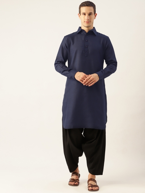 

Molly & Michel Men Navy Blue Pure Cotton Kurta with Salwar