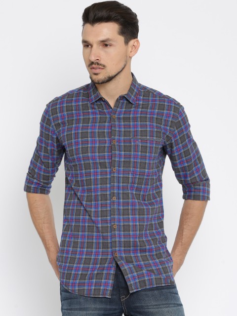 

Nature Casuals Men Blue & Grey Checked Slim Fit Casual Shirt