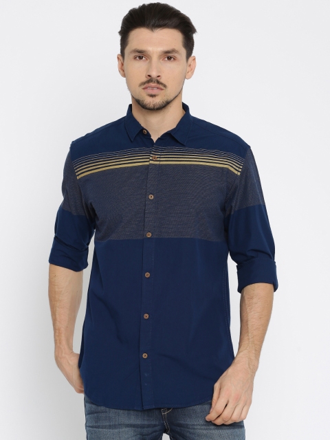 

Nature Casuals Men Navy Slim Fit Striped Casual Shirt, Navy blue