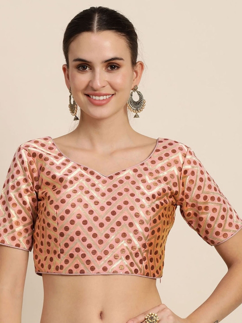 

Mimosa Women Pink & Brown Woven Design Readymade Saree Blouse