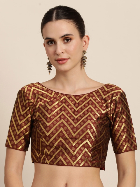

Mimosa Women Maroon & Golden Woven Design Readymade Saree Blouse