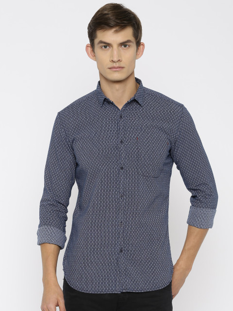 

Nature Casuals Men Navy Slim Fit Self-Design Casual Shirt, Navy blue