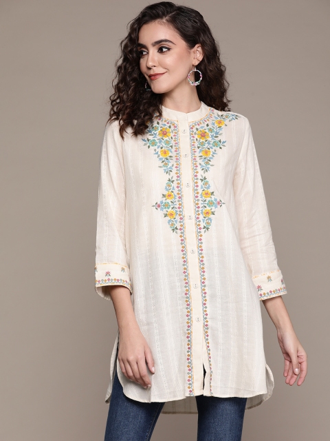 

Ritu Kumar Women Off White Ethnic Motifs Embroidered Pure Cotton Kurti