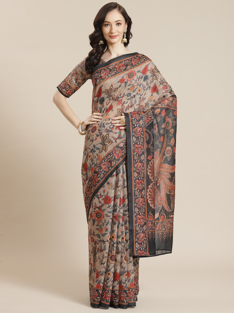 

Mitera Beige Ethnic Motifs Silk Blend Chanderi Saree
