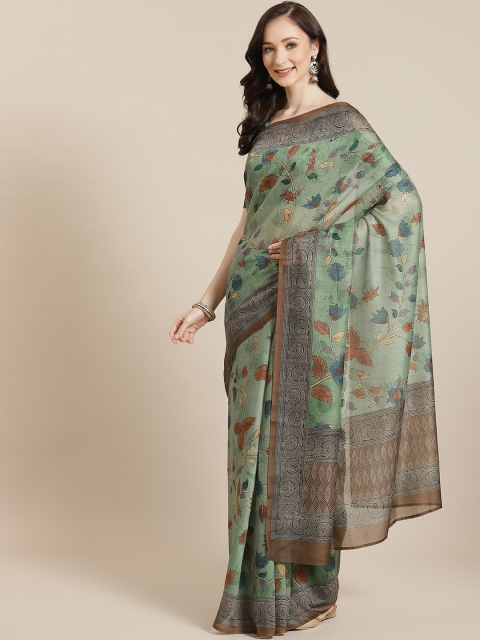 

Mitera Women Green & Orange Floral Saree