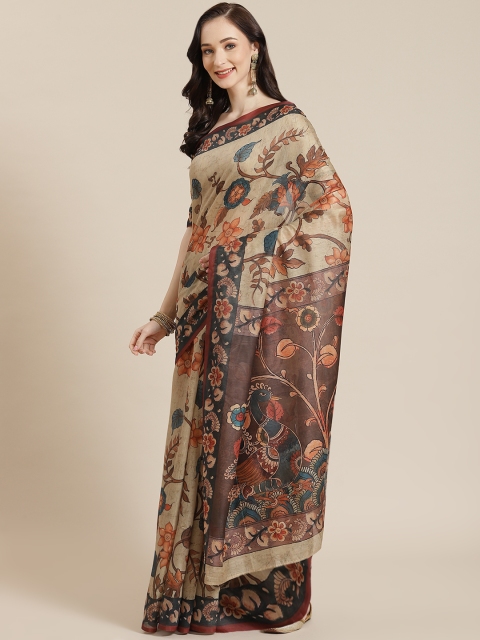 

Mitera Women Beige & Green Floral Saree
