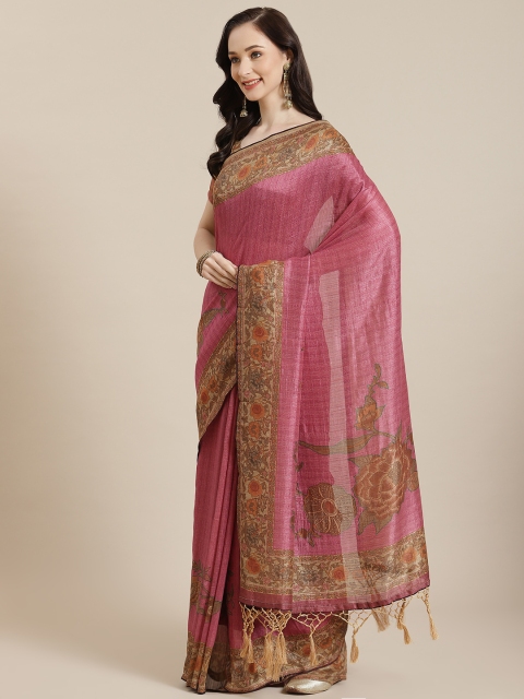 

Mitera Women Pink & Green Ethnic Motifs Saree