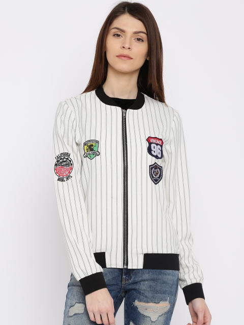 

ONLY Off-White & Black Striped Bomber Jacket