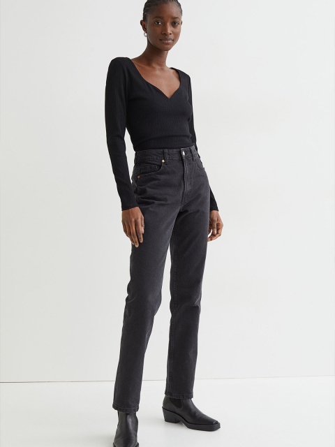 

H&M Women Black Sweetheart Neck Ribbed Top
