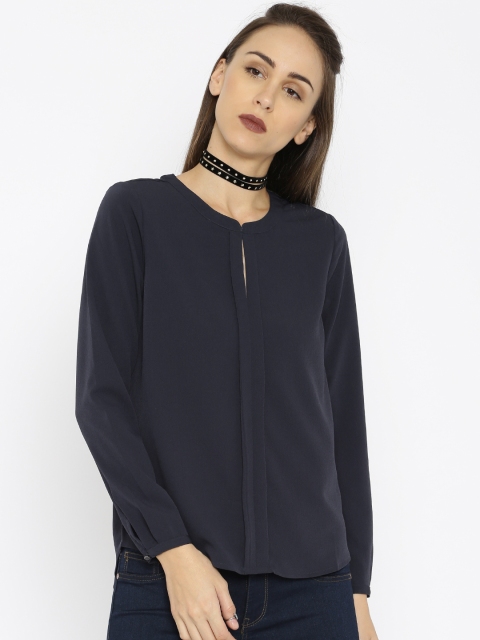 

ONLY Women Navy Blue Solid Regular Top