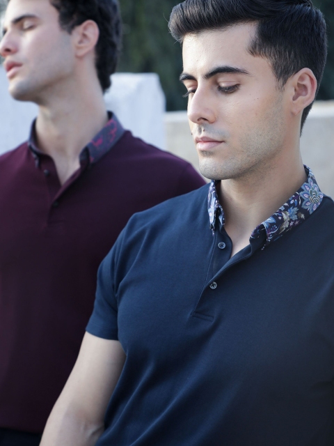 

RARE RABBIT Men Navy Blue Polo Collar Pure Cotton Slim Fit T-shirt