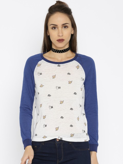 

ONLY Women White & Blue Printed Top