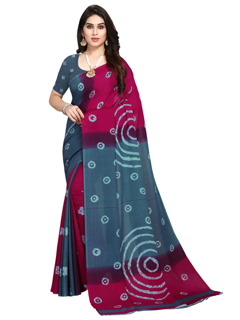 

Viva N Diva Blue & Maroon Printed Saree with Matching Blouse