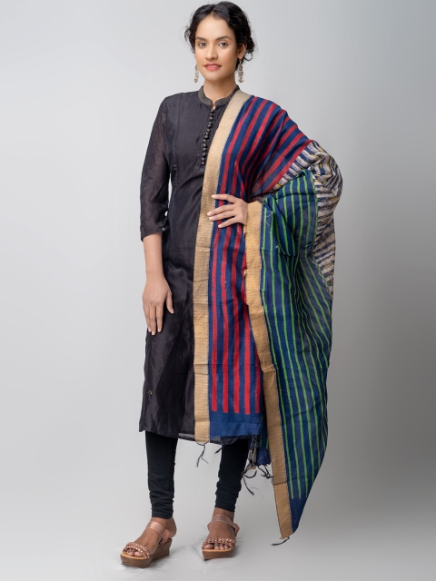 

Unnati Silks Women Blue & Green Striped Silk Cotton Dupatta