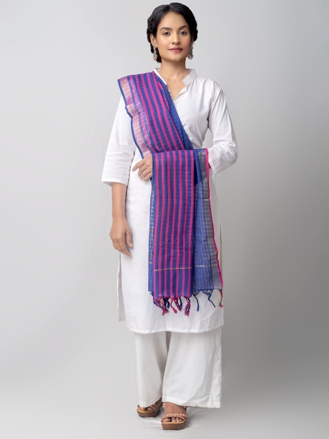 

Unnati Silks Blue & Purple Ethnic Motifs Woven Design Pure Cotton Dupatta with Zari