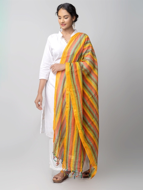 

Unnati Silks Yellow & Multicoloured Woven Design Pure Cotton Dupatta with Zari