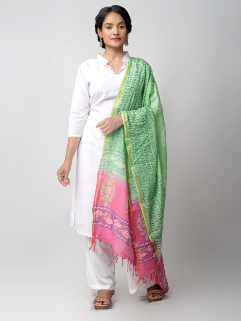 

Unnati Silks Women Green & Pink Ethnic Motifs Printed Dupatta